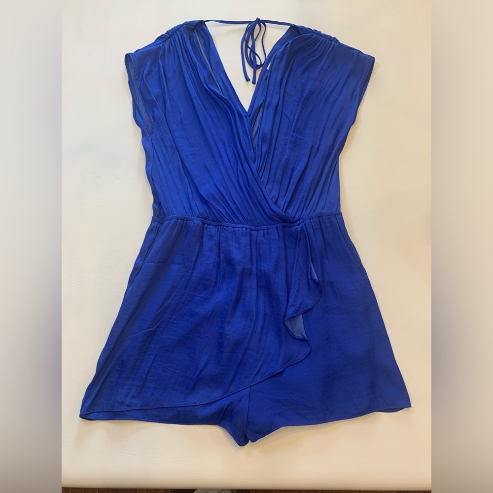 04 South royal blue women’s large romper, double lined, extremely soft, FLAW (Q)